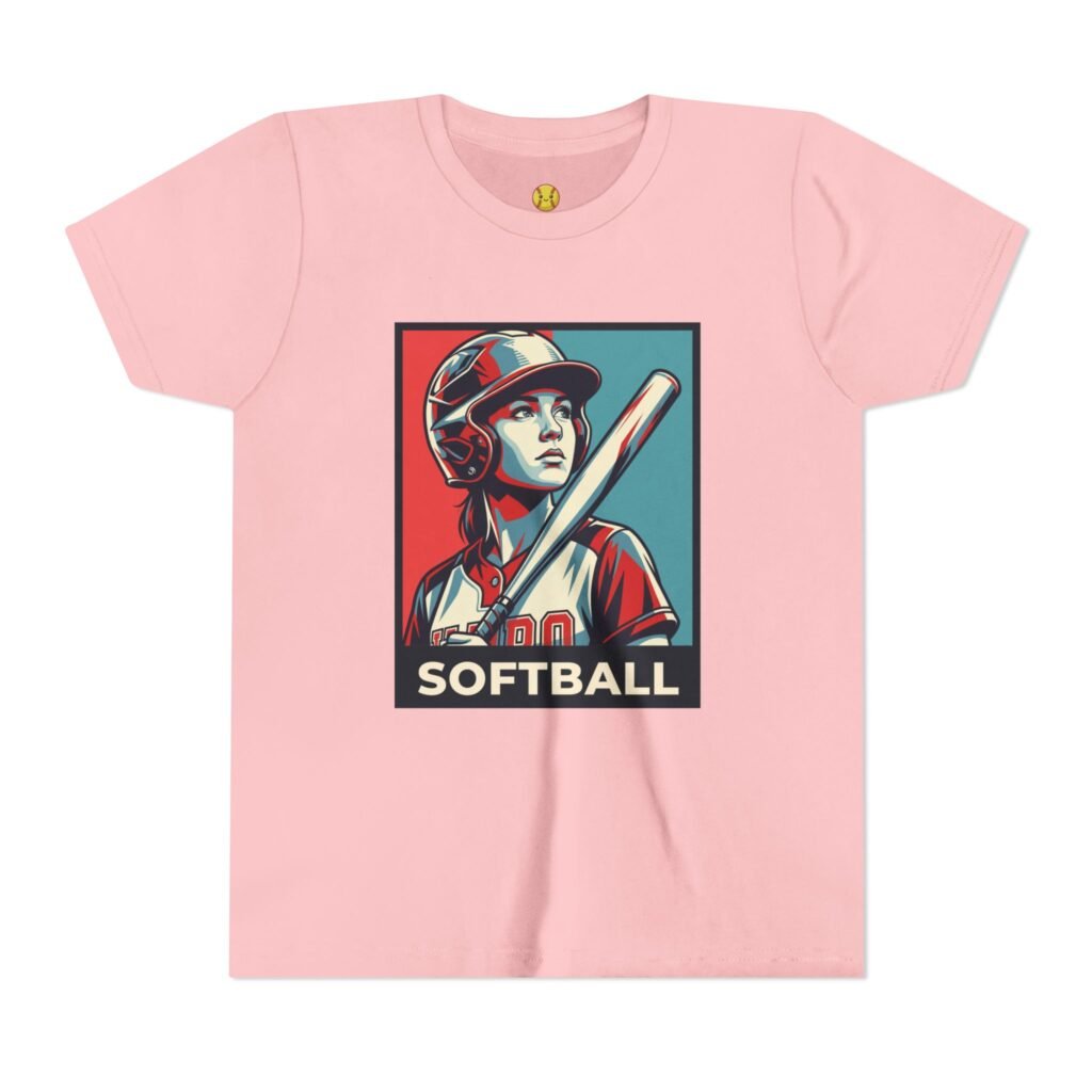 softball player graphic tee — vintage poster style softball t‑shirt in youth sizes