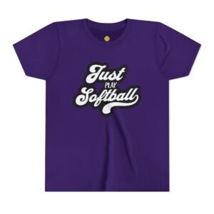 just play softball retro script t‑shirt in youth sizes