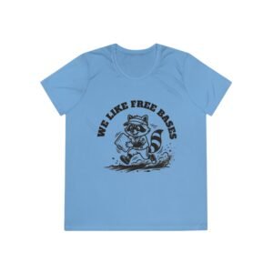 moisture wicking softball playing raccoon tee we like free bases