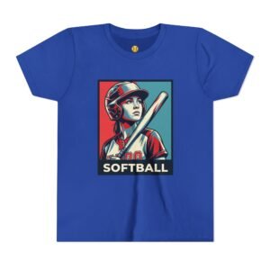 softball player graphic tee — vintage poster style softball t‑shirt in youth sizes