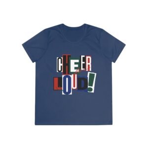 cheer loud! ladies moisture wicking tee – colorblock cheerleading shirt for competitions