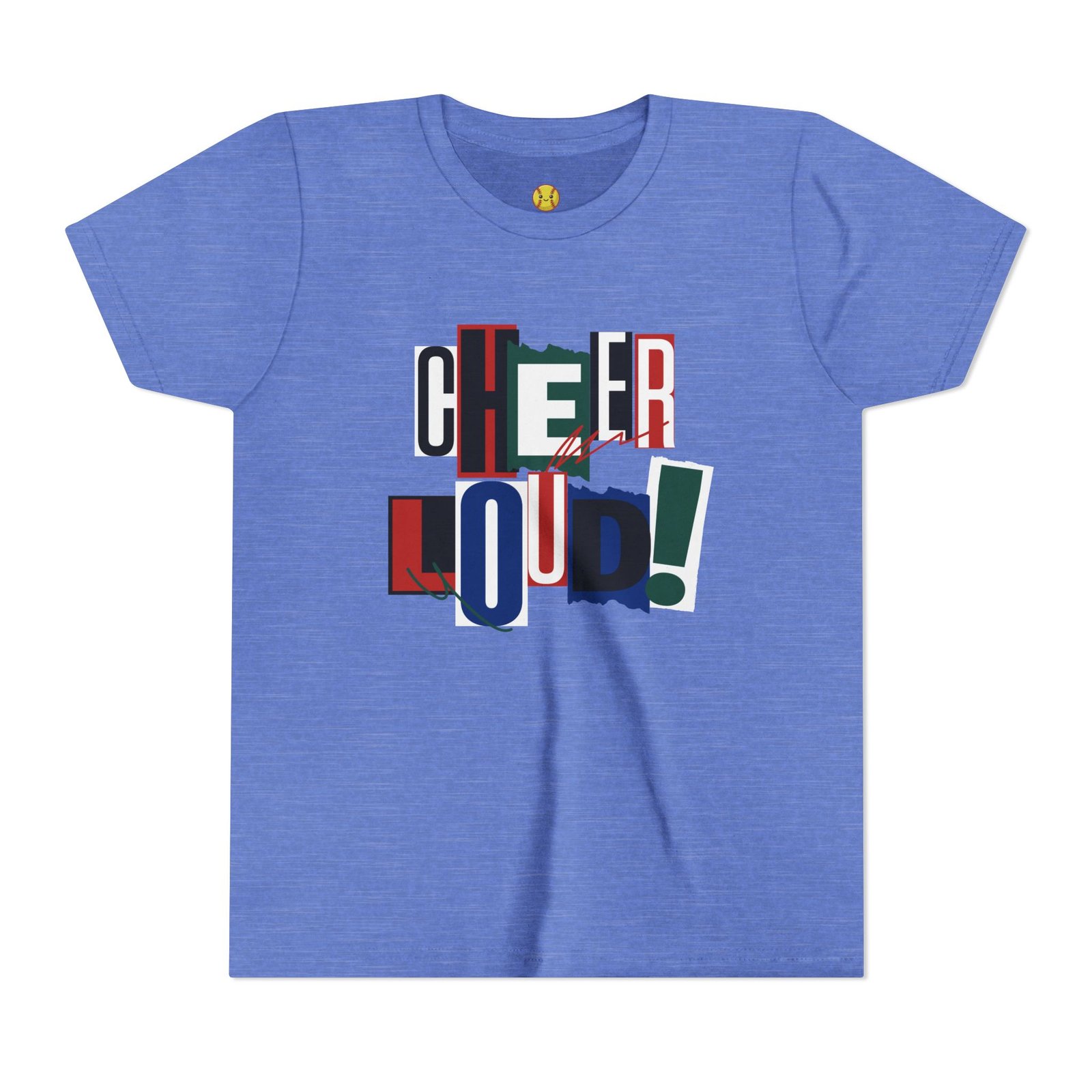 cheer loud! graphic tee — bold retro scrapbooking style shirt in youth sizes cheer loud! graphic tee — bold retro scrapbooking style shirt in youth sizes