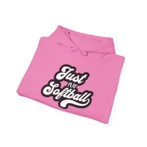 softball hoodie – "just play softball" retro script hooded sweatshirt