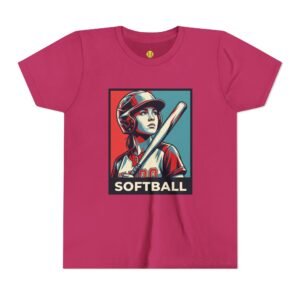 softball player graphic tee — vintage poster style softball t‑shirt in youth sizes
