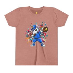 dabbing unicorn softball tee — colorful sports fun graphic t shirt