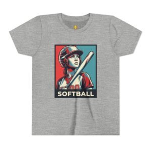 softball player graphic tee — vintage poster style softball t‑shirt in youth sizes