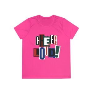cheer loud! ladies moisture wicking tee – colorblock cheerleading shirt for competitions