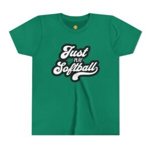 just play softball retro script t‑shirt in youth sizes