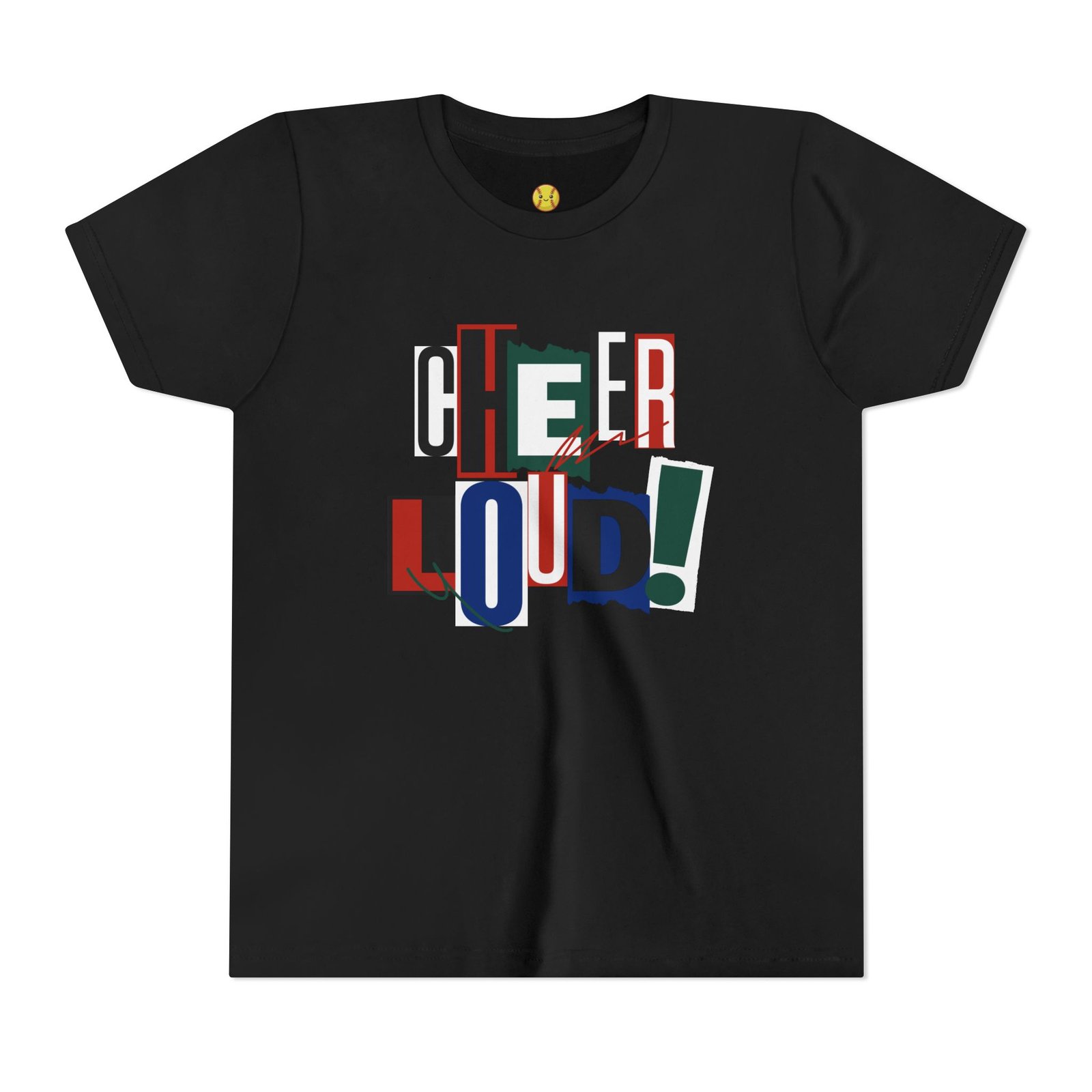 cheer loud! graphic tee — bold retro scrapbooking style shirt in youth sizes cheer loud! graphic tee — bold retro scrapbooking style shirt in youth sizes