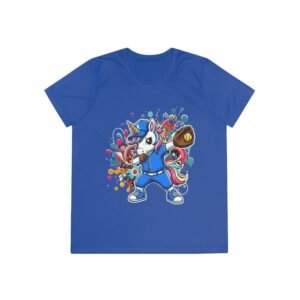 ladies softball unicorn moisture wicking shirt — dabbing unicorn with glove for