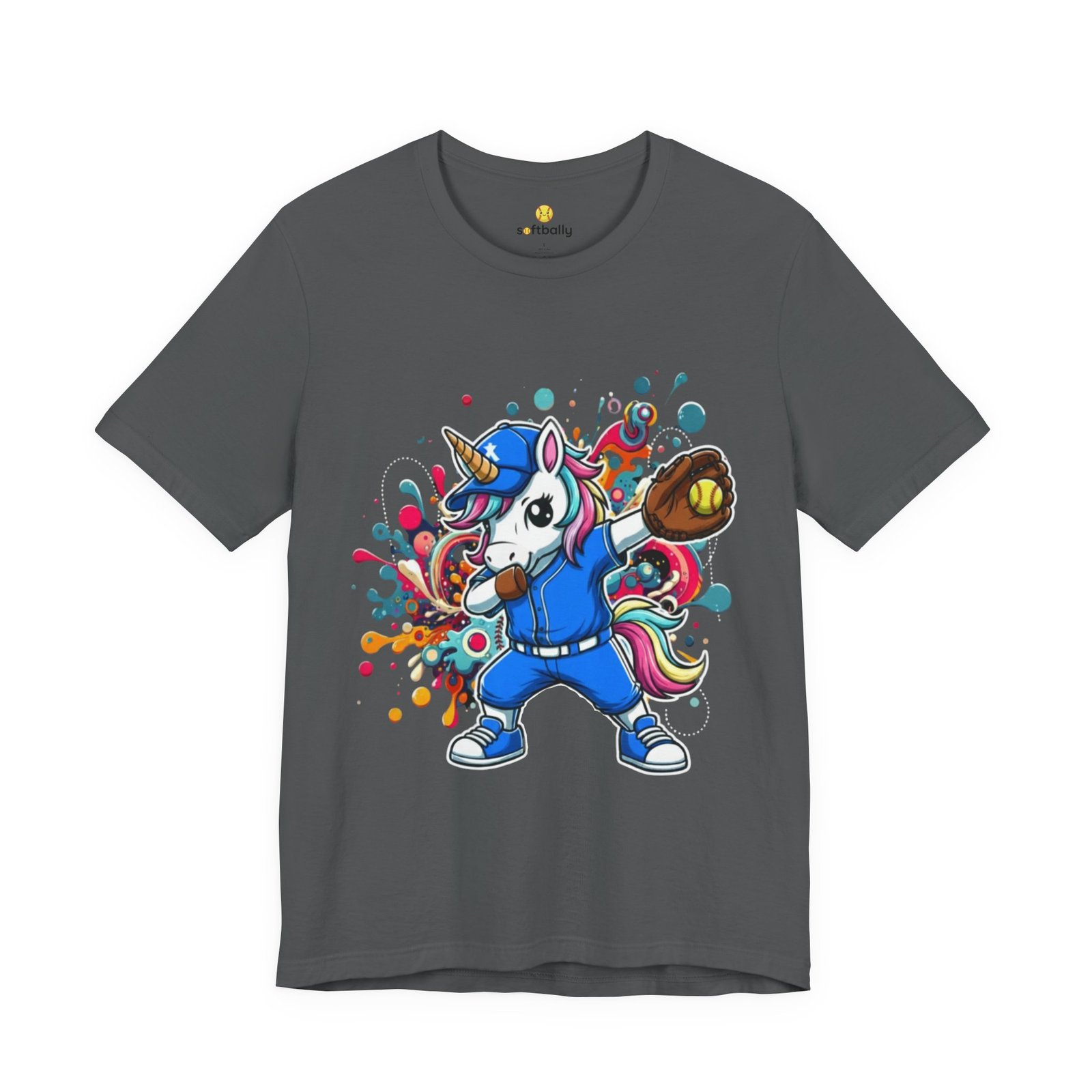 dabbing unicorn softball tee — colorful sports fun graphic t shirt dabbing unicorn softball tee — colorful sports fun graphic t shirt