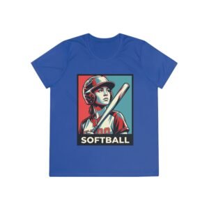 women’s softball player moisture wicking t shirt — vintage “softball” batter design