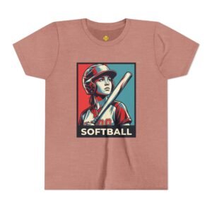 softball player graphic tee — vintage poster style softball t‑shirt in youth sizes