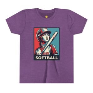 softball player graphic tee — vintage poster style softball t‑shirt in youth sizes