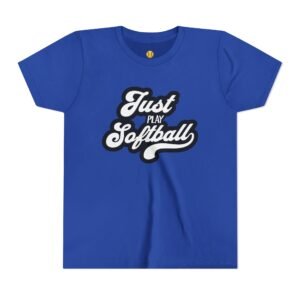 just play softball retro script t‑shirt in youth sizes