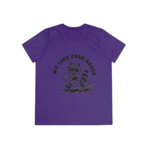 moisture wicking softball playing raccoon tee we like free bases