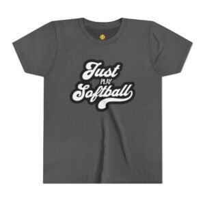 just play softball retro script t‑shirt in youth sizes