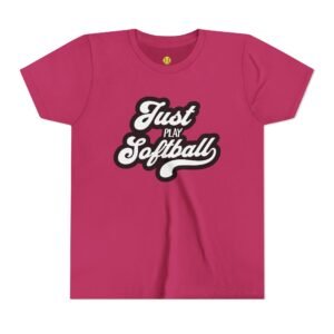 just play softball retro script t‑shirt in youth sizes