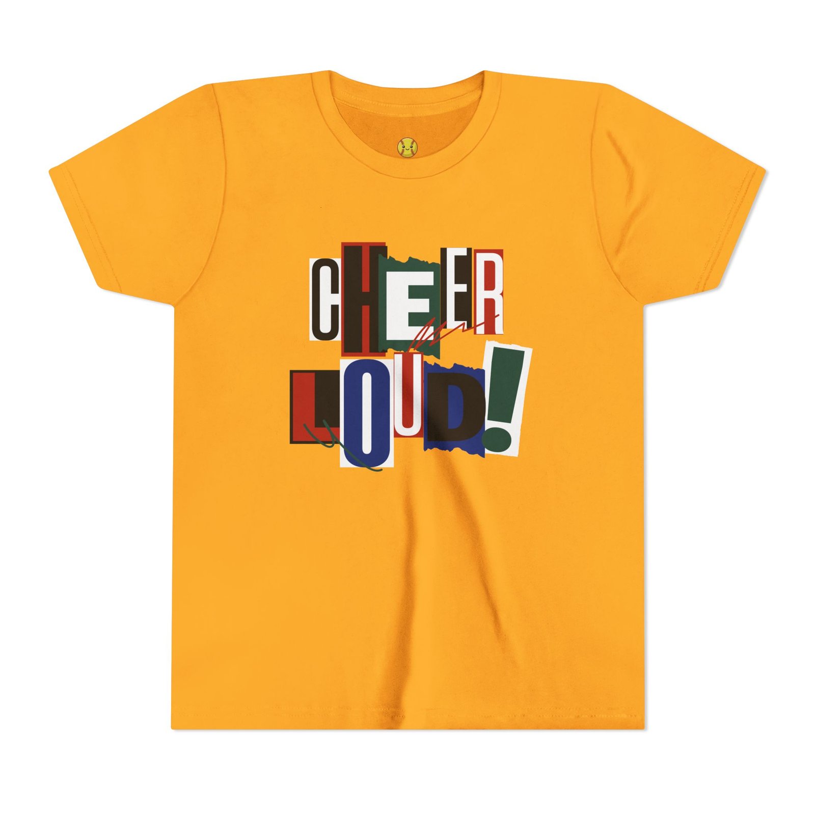 cheer loud! graphic tee — bold retro scrapbooking style shirt in youth sizes cheer loud! graphic tee — bold retro scrapbooking style shirt in youth sizes