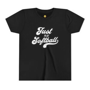 just play softball retro script t‑shirt in youth sizes