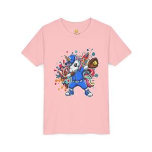 dabbing unicorn softball tee — colorful sports fun graphic t shirt