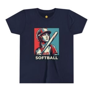 softball player graphic tee — vintage poster style softball t‑shirt in youth sizes