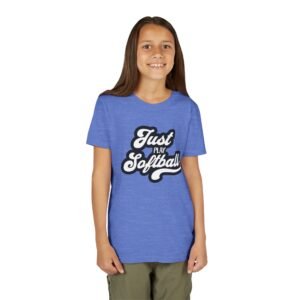 just play softball retro script t‑shirt in youth sizes