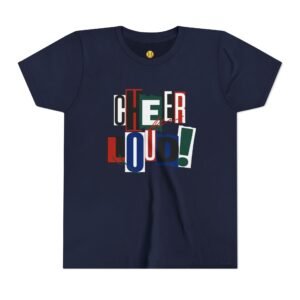 cheer loud! graphic tee — bold retro scrapbooking style shirt in youth sizes