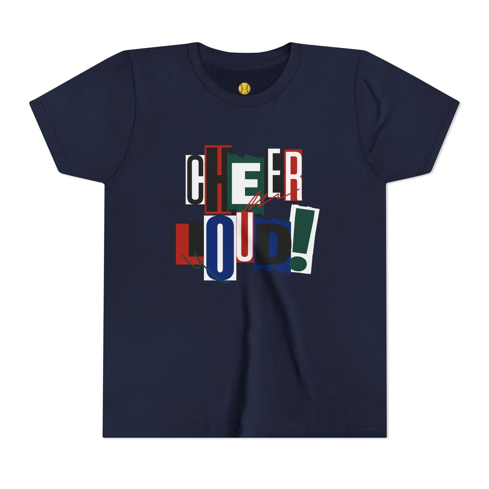 cheer loud! graphic tee — bold retro scrapbooking style shirt in youth sizes cheer loud! graphic tee — bold retro scrapbooking style shirt in youth sizes