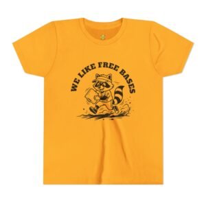 we like free bases softball raccoon graphic tee in youth sizes