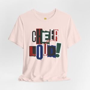 cheer loud! graphic tee — bold retro scrapbooking style shirt