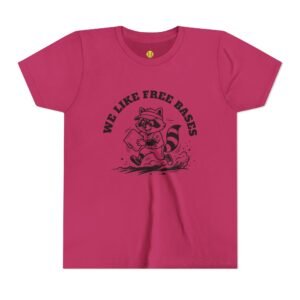 we like free bases softball raccoon graphic tee in youth sizes