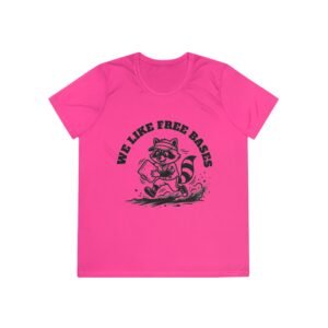 moisture wicking softball playing raccoon tee we like free bases