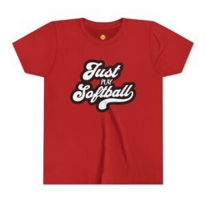 just play softball retro script t‑shirt in youth sizes