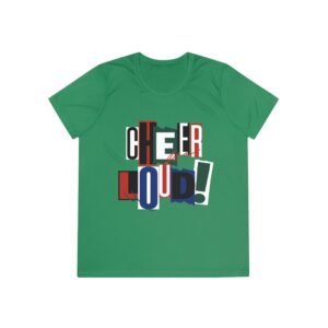 cheer loud! ladies moisture wicking tee – colorblock cheerleading shirt for competitions