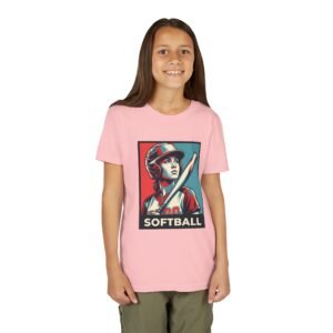 softball player graphic tee — vintage poster style softball t‑shirt in youth sizes