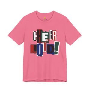 cheer loud! graphic tee — bold retro scrapbooking style shirt