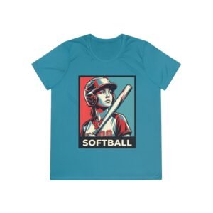 women’s softball player moisture wicking t shirt — vintage “softball” batter design