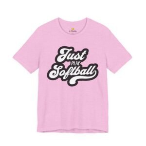 just play softball retro script t‑shirt (in pinks)