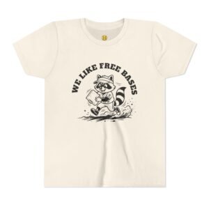 we like free bases softball raccoon graphic tee in youth sizes