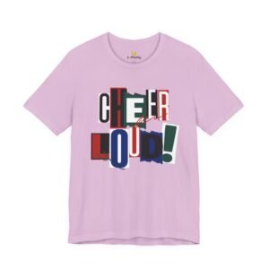 cheer loud! graphic tee — bold retro scrapbooking style shirt