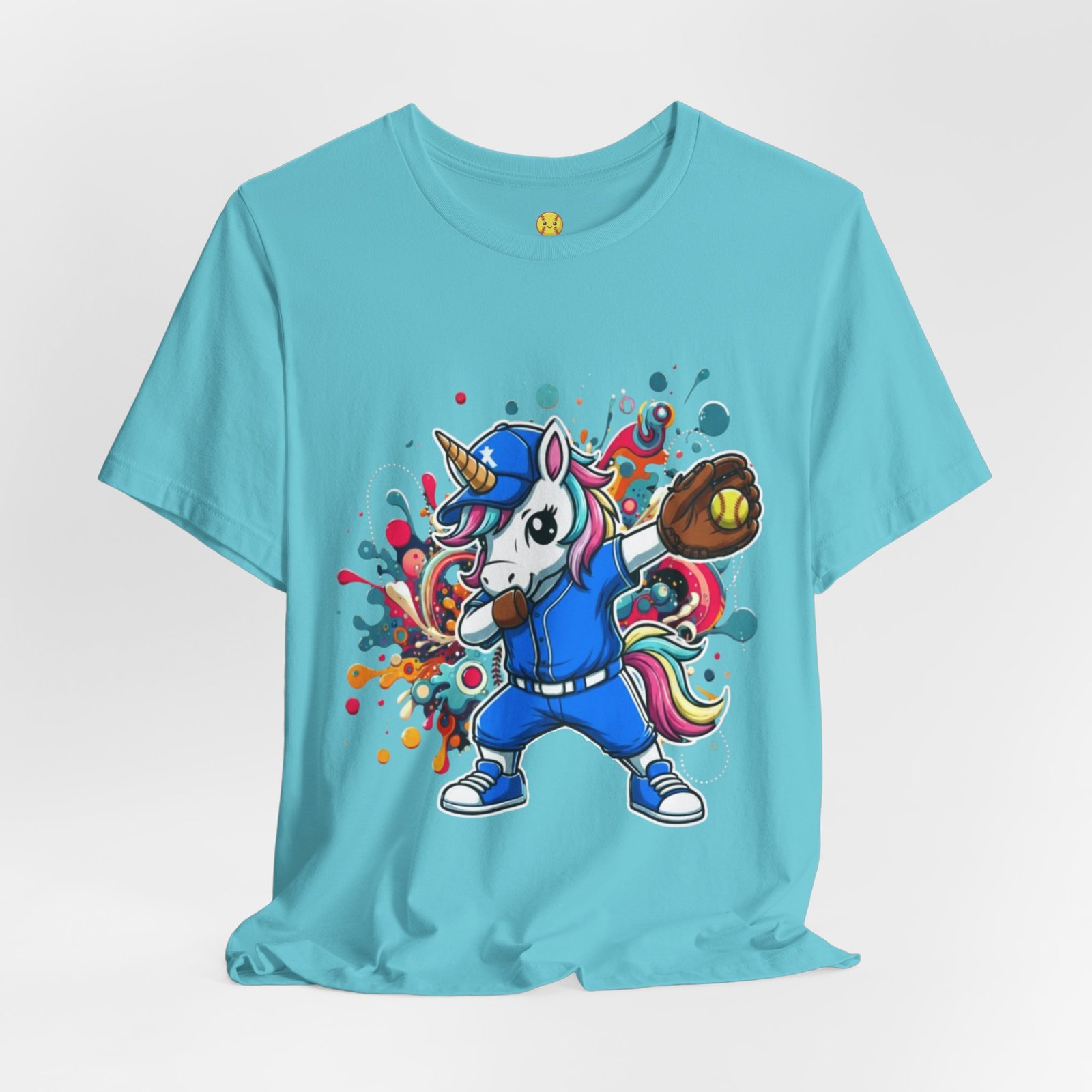 dabbing unicorn softball tee — colorful sports fun graphic t shirt dabbing unicorn softball tee — colorful sports fun graphic t shirt