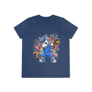 ladies softball unicorn moisture wicking shirt — dabbing unicorn with glove for