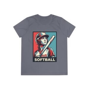 women’s softball player moisture wicking t shirt — vintage “softball” batter design
