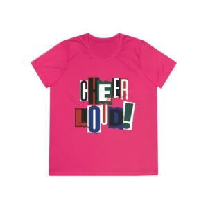 cheer loud! ladies moisture wicking tee – colorblock cheerleading shirt for competitions