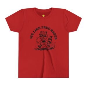 we like free bases softball raccoon graphic tee in youth sizes