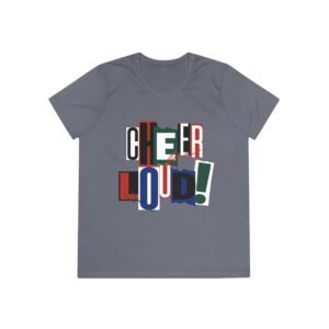 cheer loud! ladies moisture wicking tee – colorblock cheerleading shirt for competitions