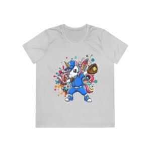 ladies softball unicorn moisture wicking shirt — dabbing unicorn with glove for