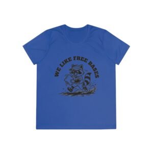 moisture wicking softball playing raccoon tee we like free bases