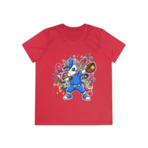 ladies softball unicorn moisture wicking shirt — dabbing unicorn with glove for